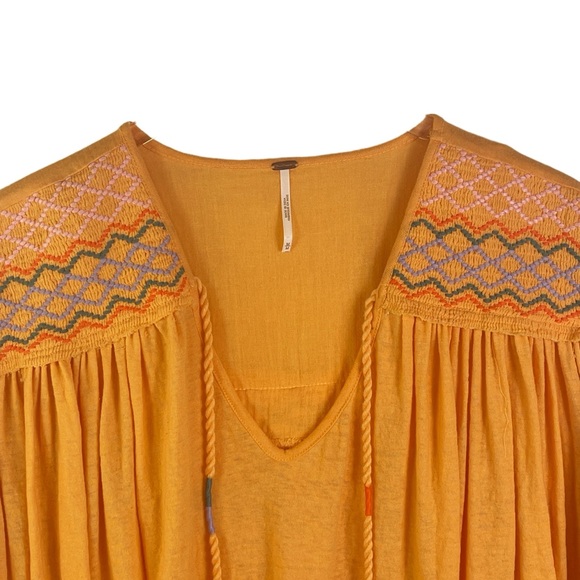 Free People Market Embroidered V-Neck Top in Carrot Ginger Orange Cotton Blend - Picture 13 of 16
